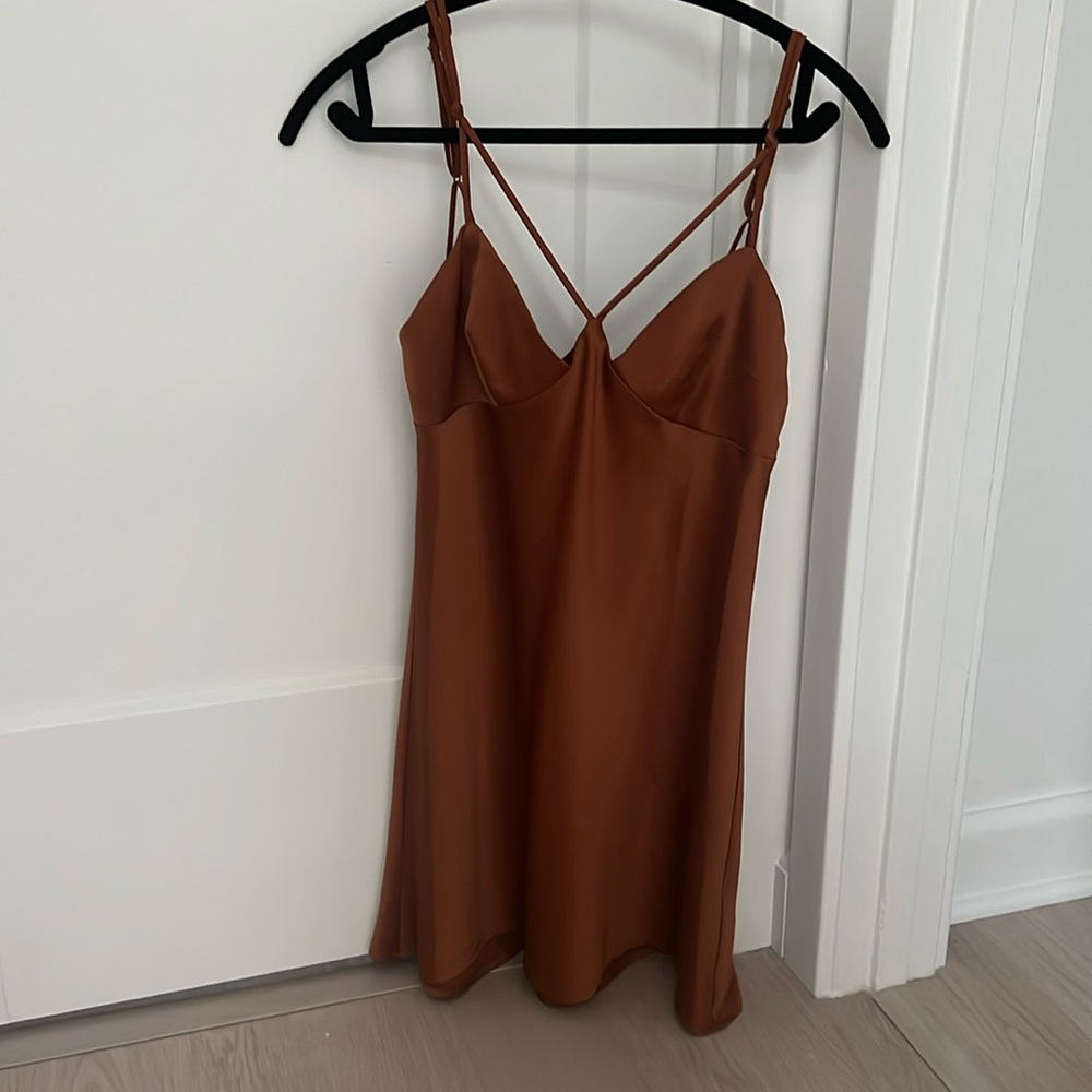NWT Urban Outfitters Burnt Orange/Tan Satin Adjustable Strapped Dress Size M